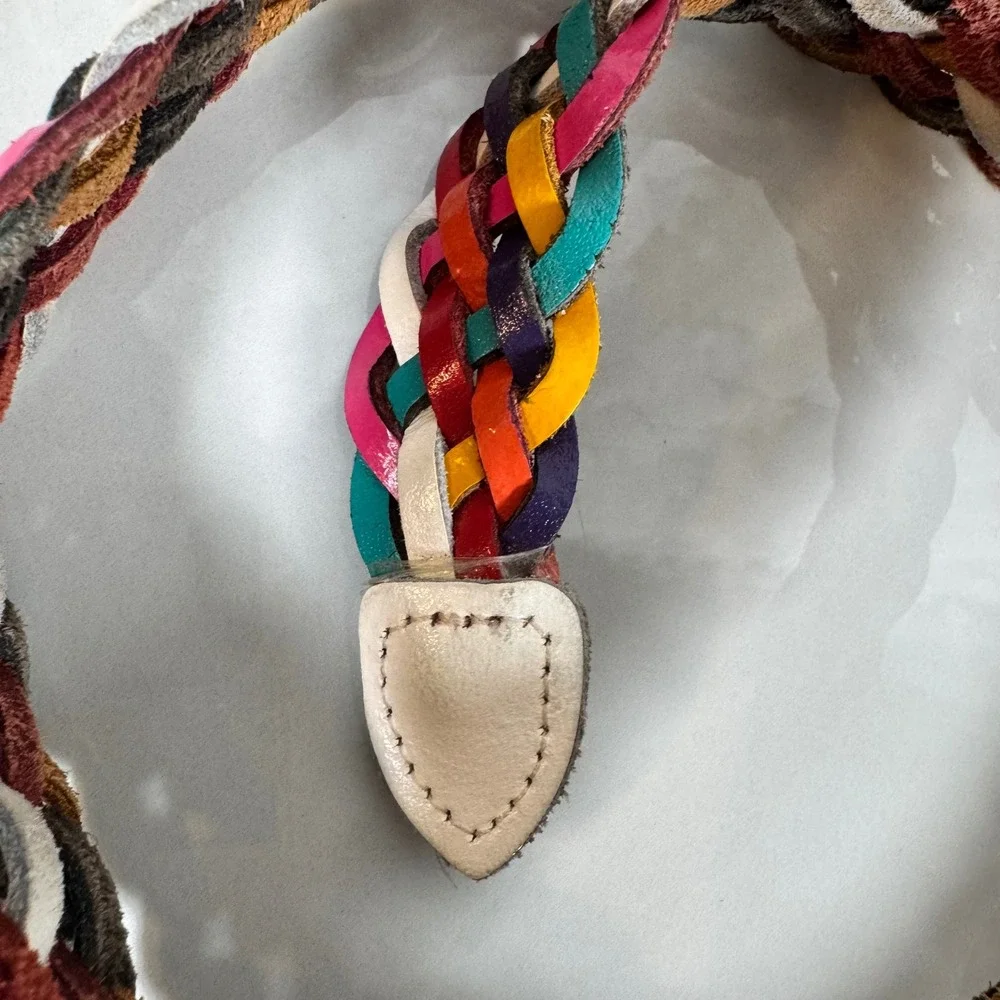 Vintage 90s  Braided Leather Belt‎ Colorful Rainbow Size M/L Made in Guatemala